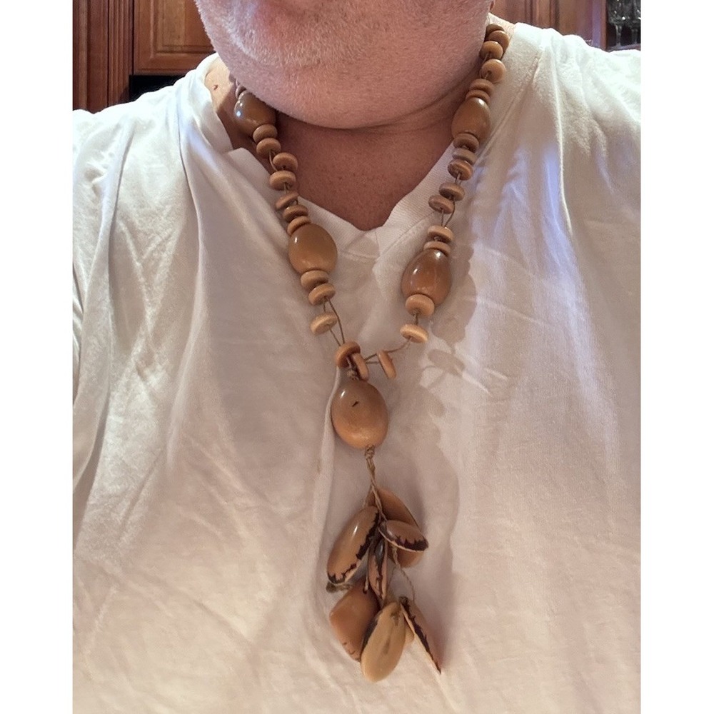 Handmade Natural Seed Pod Wood Bead Necklace Boho Tribal Artisan Statement
